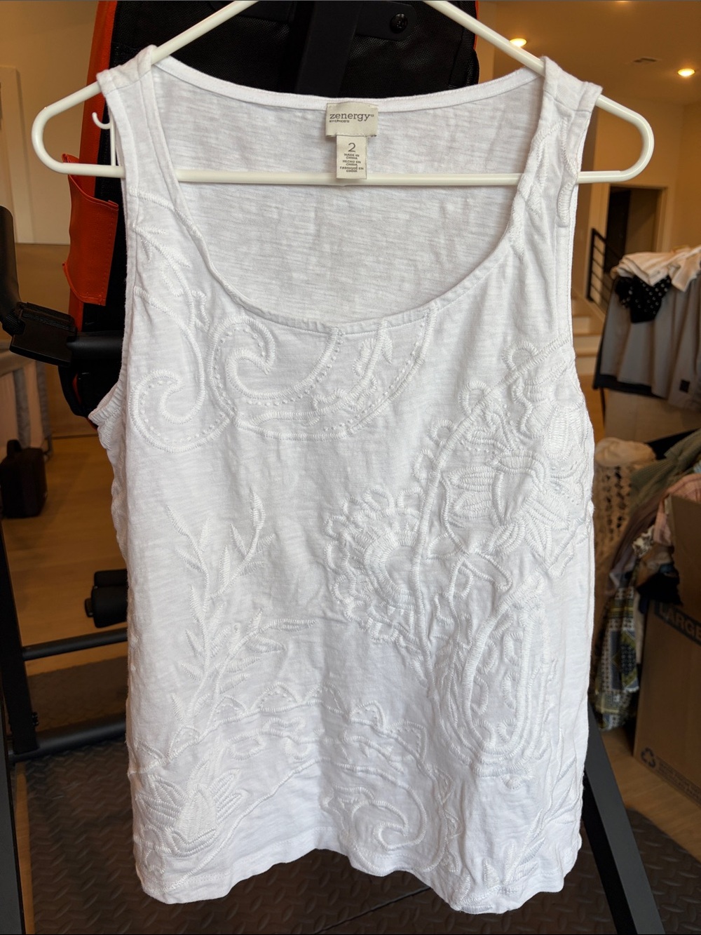 Chico's White Embroidered Scoop Neck Tank